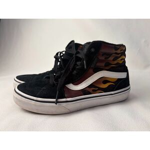 Vans Sk8-Hi Flame High Top Sneakers - Black/White/Orange - Youth Size 3.0